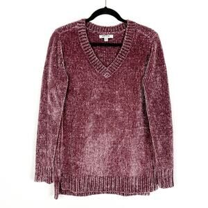 Orvis Womens Plush Knit V Neck Sweater Top Mauve Purple Medium